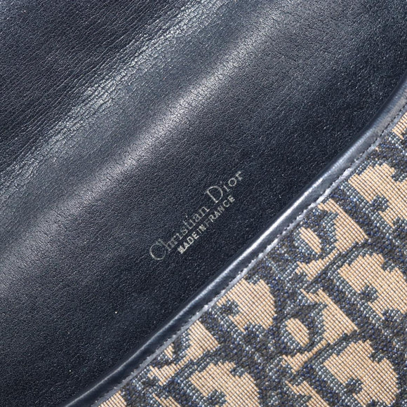 Christian Dior Trotter Canvas Shoulder Bag Navy Gold Auth BA6283