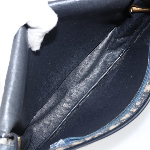 Christian Dior Trotter Canvas Shoulder Bag Navy Gold Auth BA6283