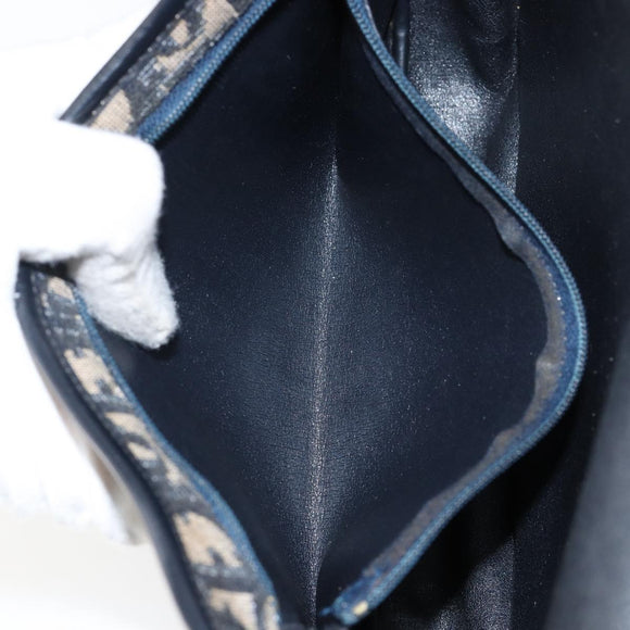 Christian Dior Trotter Canvas Shoulder Bag Navy Gold Auth BA6283