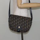 Christian Dior Trotter Canvas Shoulder Bag Navy Gold Auth BA6283-21