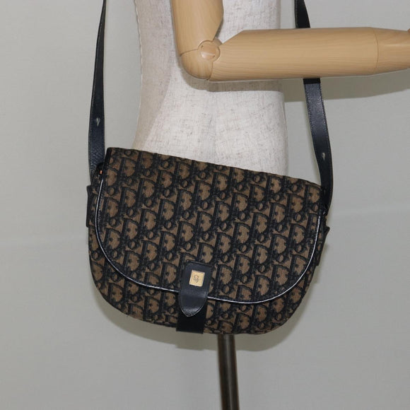 Christian Dior Trotter Canvas Shoulder Bag Navy Gold Auth BA6283