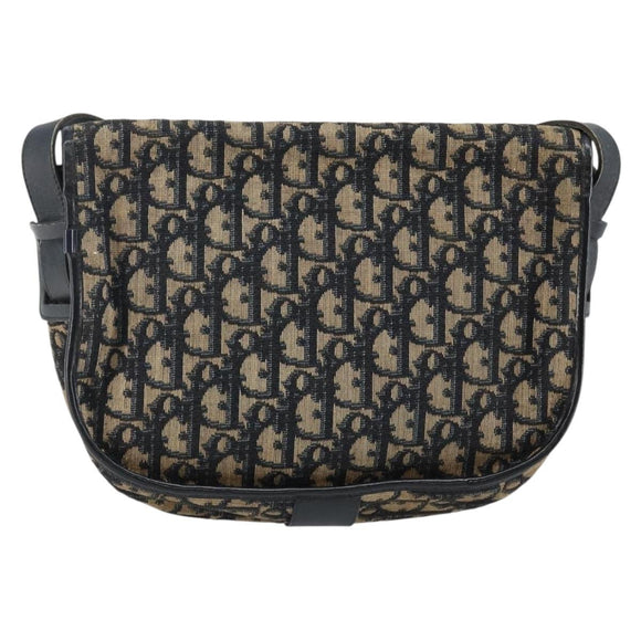 Christian Dior Trotter Canvas Shoulder Bag Navy Gold Auth BA6283