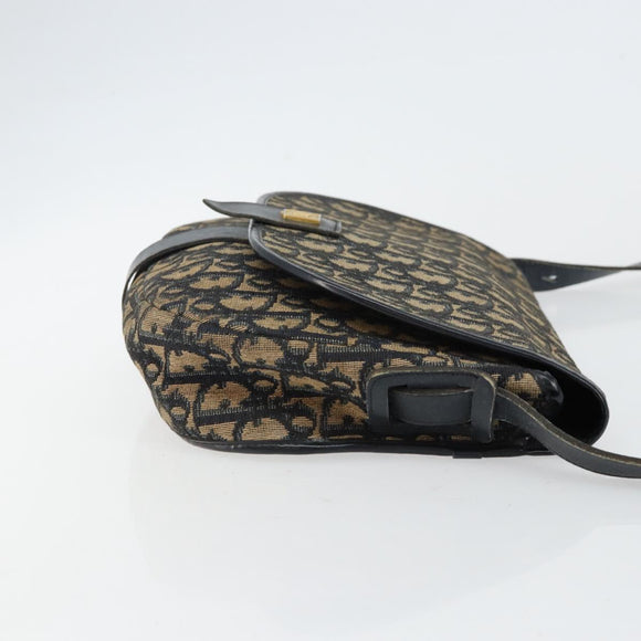 Christian Dior Trotter Canvas Shoulder Bag Navy Gold Auth BA6283