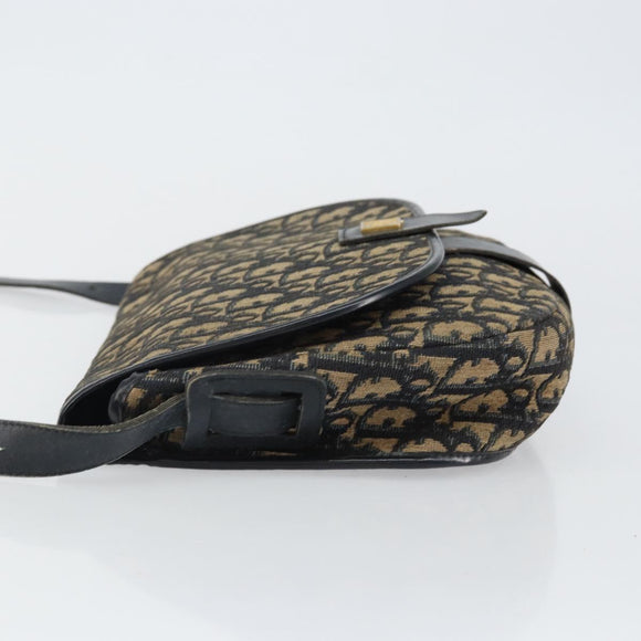 Christian Dior Trotter Canvas Shoulder Bag Navy Gold Auth BA6283