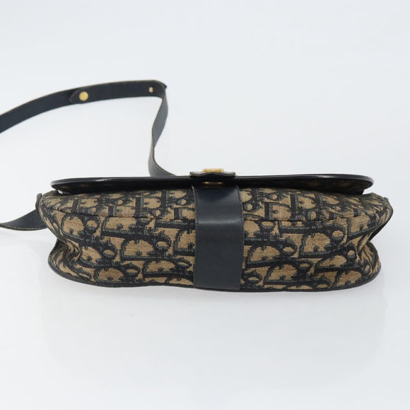 Christian Dior Trotter Canvas Shoulder Bag Navy Gold Auth BA6283