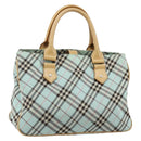BURBERRY Nova Check Blue Label Hand Bag Nylon Light Blue Silver Auth BA6284-1