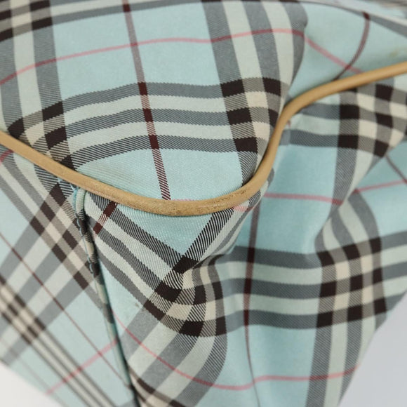 BURBERRY Nova Check Blue Label Hand Bag Nylon Light Blue Silver Auth BA6284