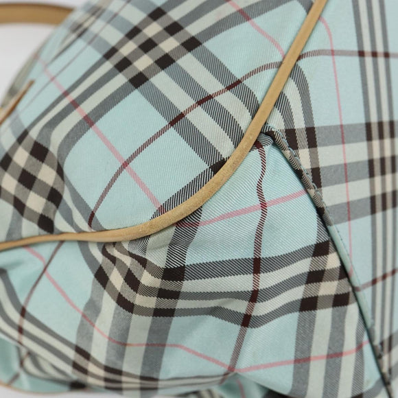 BURBERRY Nova Check Blue Label Hand Bag Nylon Light Blue Silver Auth BA6284
