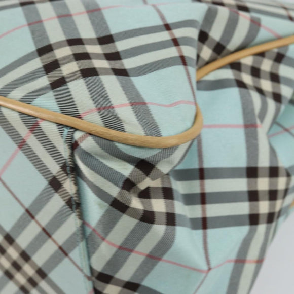 BURBERRY Nova Check Blue Label Hand Bag Nylon Light Blue Silver Auth BA6284