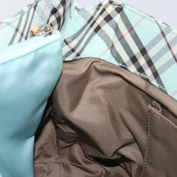 BURBERRY Nova Check Blue Label Hand Bag Nylon Light Blue Silver Auth BA6284