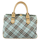 BURBERRY Nova Check Blue Label Hand Bag Nylon Light Blue Silver Auth BA6284-13