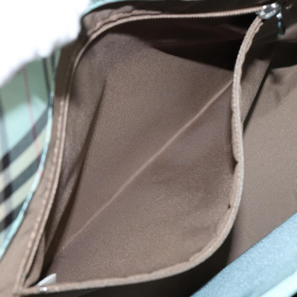 BURBERRY Nova Check Blue Label Hand Bag Nylon Light Blue Silver Auth BA6284