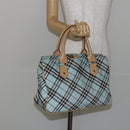 BURBERRY Nova Check Blue Label Hand Bag Nylon Light Blue Silver Auth BA6284-23