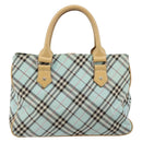 BURBERRY Nova Check Blue Label Hand Bag Nylon Light Blue Silver Auth BA6284-2