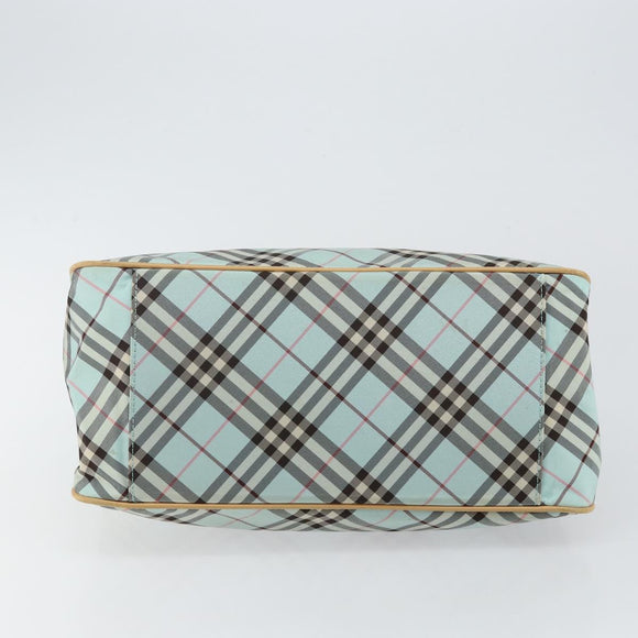 BURBERRY Nova Check Blue Label Hand Bag Nylon Light Blue Silver Auth BA6284