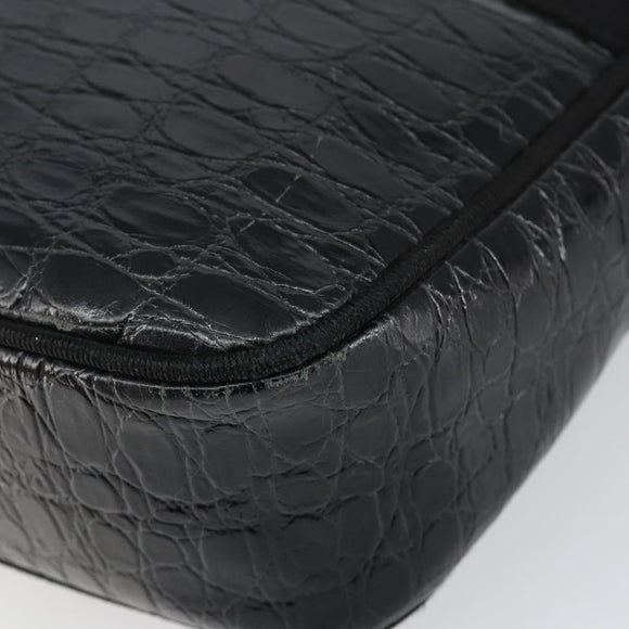 Salvatore Ferragamo Vala Shoulder Bag Leather Embossed Black Gold Auth BA6288