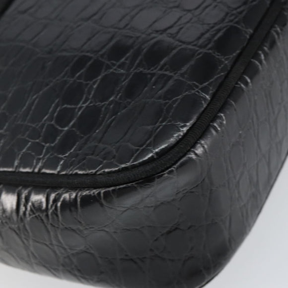 Salvatore Ferragamo Vala Shoulder Bag Leather Embossed Black Gold Auth BA6288