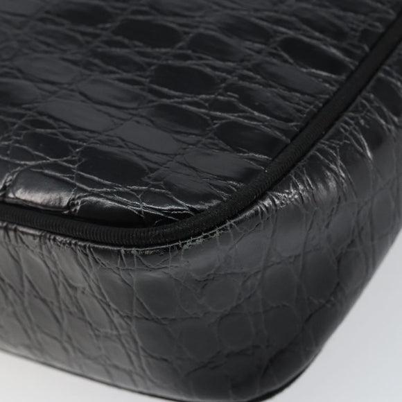 Salvatore Ferragamo Vala Shoulder Bag Leather Embossed Black Gold Auth BA6288