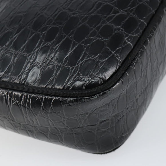 Salvatore Ferragamo Vala Shoulder Bag Leather Embossed Black Gold Auth BA6288