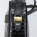 Salvatore Ferragamo Vala Shoulder Bag Leather Embossed Black Gold Auth BA6288-17