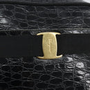 Salvatore Ferragamo Vala Shoulder Bag Leather Embossed Black Gold Auth BA6288-18