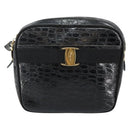 Salvatore Ferragamo Vala Shoulder Bag Leather Embossed Black Gold Auth BA6288-13