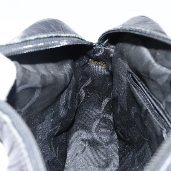 Salvatore Ferragamo Vala Shoulder Bag Leather Embossed Black Gold Auth BA6288