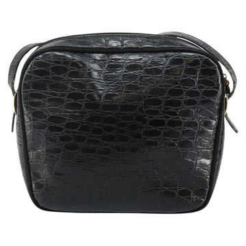 Salvatore Ferragamo Vala Shoulder Bag Leather Embossed Black Gold Auth BA6288 - 0