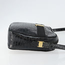 Salvatore Ferragamo Vala Shoulder Bag Leather Embossed Black Gold Auth BA6288-3