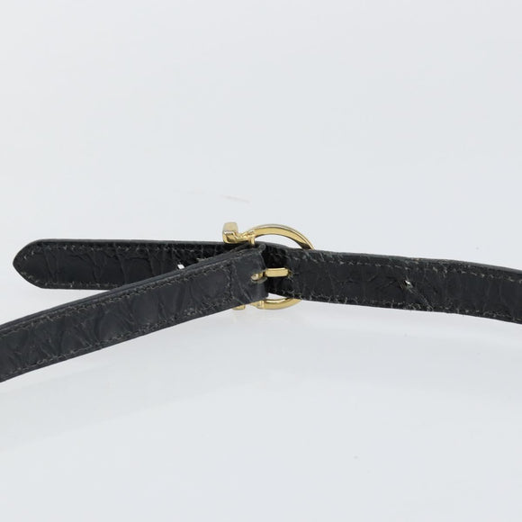 Salvatore Ferragamo Vala Shoulder Bag Leather Embossed Black Gold Auth BA6288