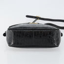 Salvatore Ferragamo Vala Shoulder Bag Leather Embossed Black Gold Auth BA6288-5