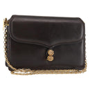 GUCCI Chain Shoulder Bag Leather Black Gold Auth BA6290-1