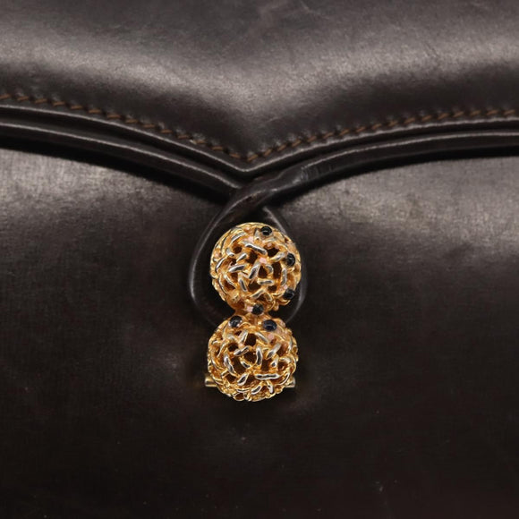 GUCCI Chain Shoulder Bag Leather Black Gold Auth BA6290