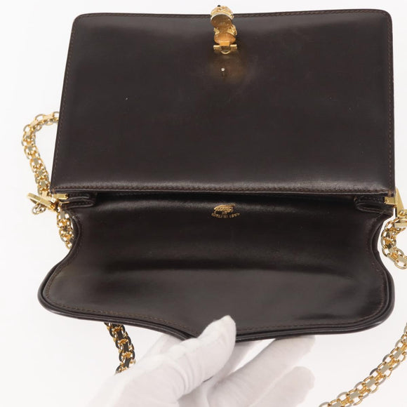 GUCCI Chain Shoulder Bag Leather Black Gold Auth BA6290