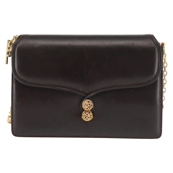 GUCCI Chain Shoulder Bag Leather Black Gold Auth BA6290