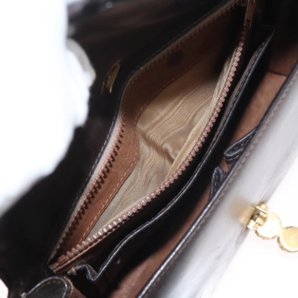 GUCCI Chain Shoulder Bag Leather Black Gold Auth BA6290