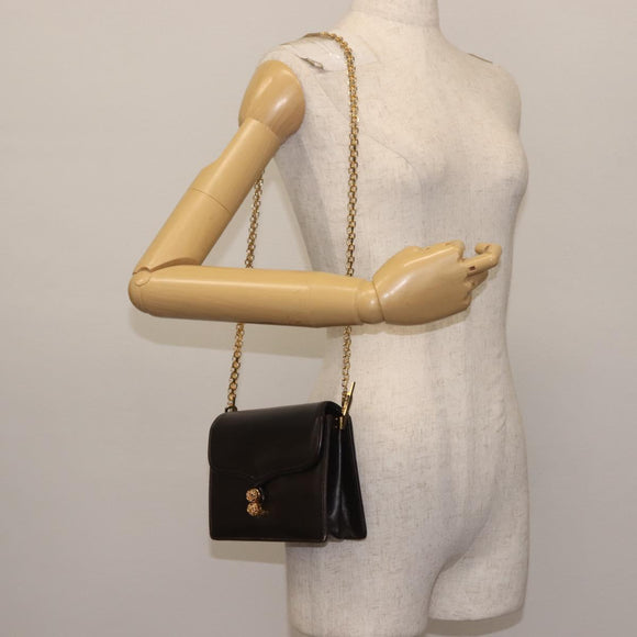 GUCCI Chain Shoulder Bag Leather Black Gold Auth BA6290