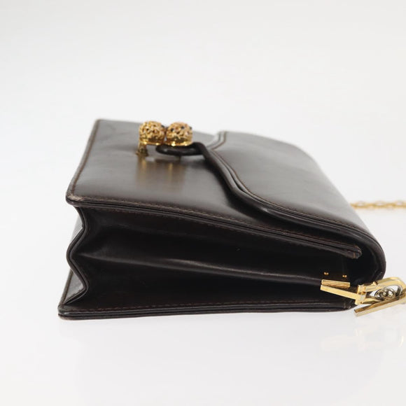 GUCCI Chain Shoulder Bag Leather Black Gold Auth BA6290