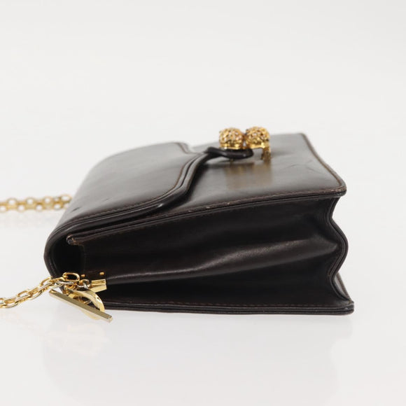 GUCCI Chain Shoulder Bag Leather Black Gold Auth BA6290
