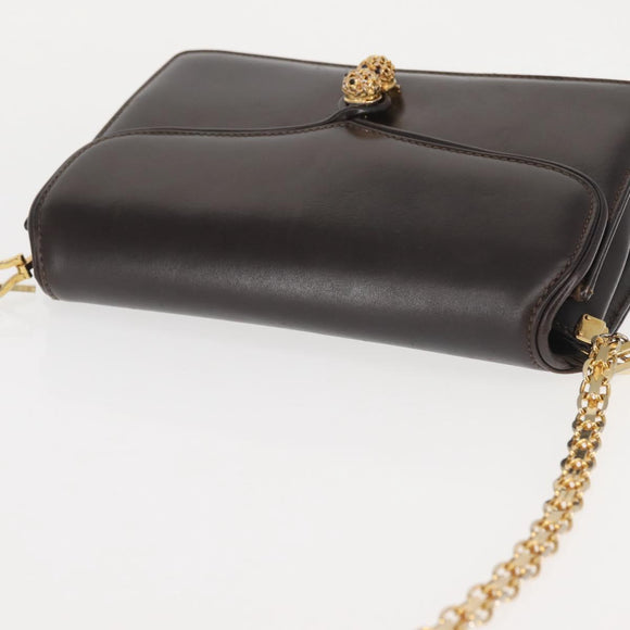 GUCCI Chain Shoulder Bag Leather Black Gold Auth BA6290