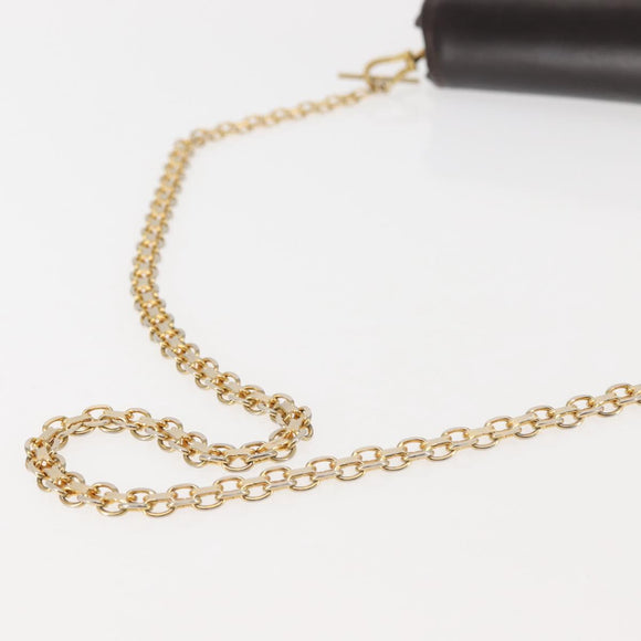 GUCCI Chain Shoulder Bag Leather Black Gold Auth BA6290