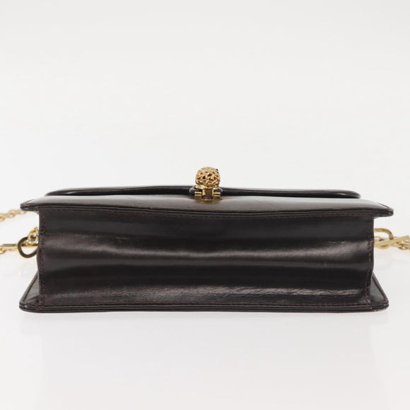 GUCCI Chain Shoulder Bag Leather Black Gold Auth BA6290