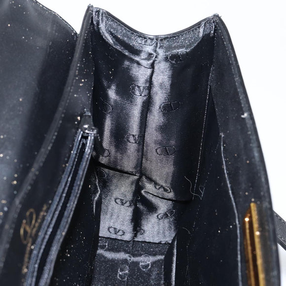 VALENTINO Shoulder Bag Leather Black Gold Auth BA6292