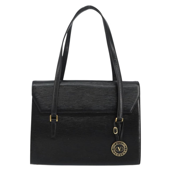 VALENTINO Shoulder Bag Leather Black Gold Auth BA6292