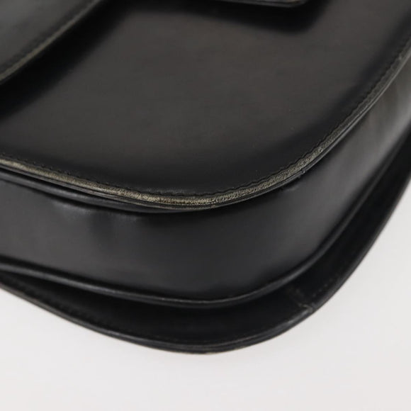 GUCCI Shoulder Bag Leather Navy Gold Auth BA6320