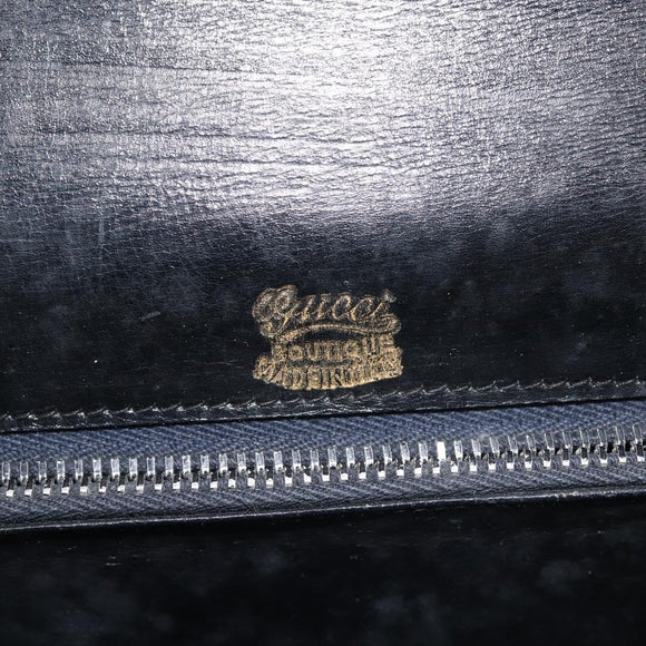 GUCCI Shoulder Bag Leather Navy Gold Auth BA6320