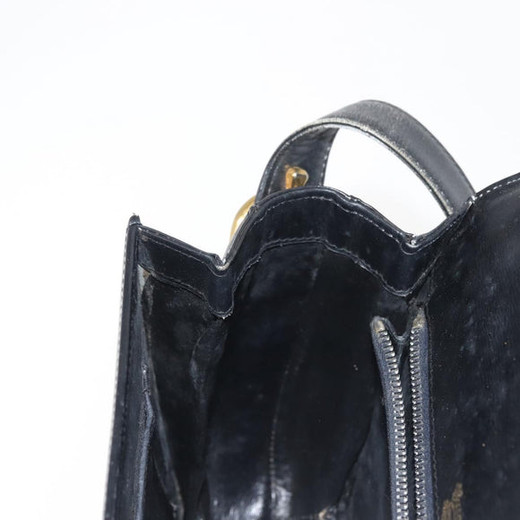 GUCCI Shoulder Bag Leather Navy Gold Auth BA6320