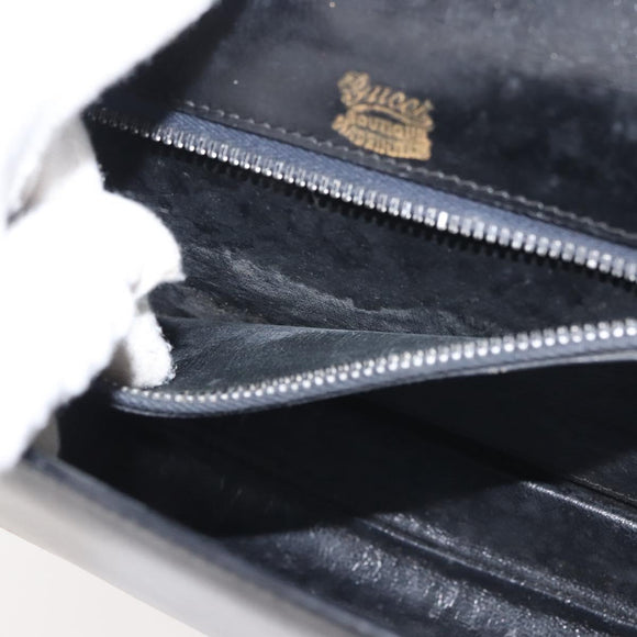 GUCCI Shoulder Bag Leather Navy Gold Auth BA6320