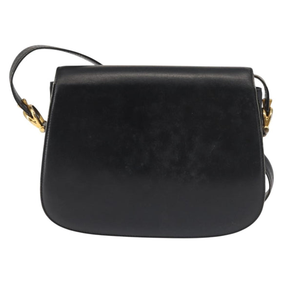 GUCCI Shoulder Bag Leather Navy Gold Auth BA6320