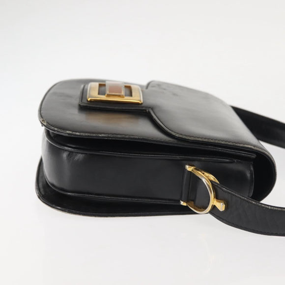 GUCCI Shoulder Bag Leather Navy Gold Auth BA6320